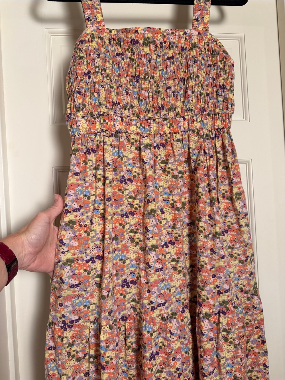 Scotch & Soda Strappy Pink Floral Maxi Dress with Smocked Bodice - Picture 4 of 7